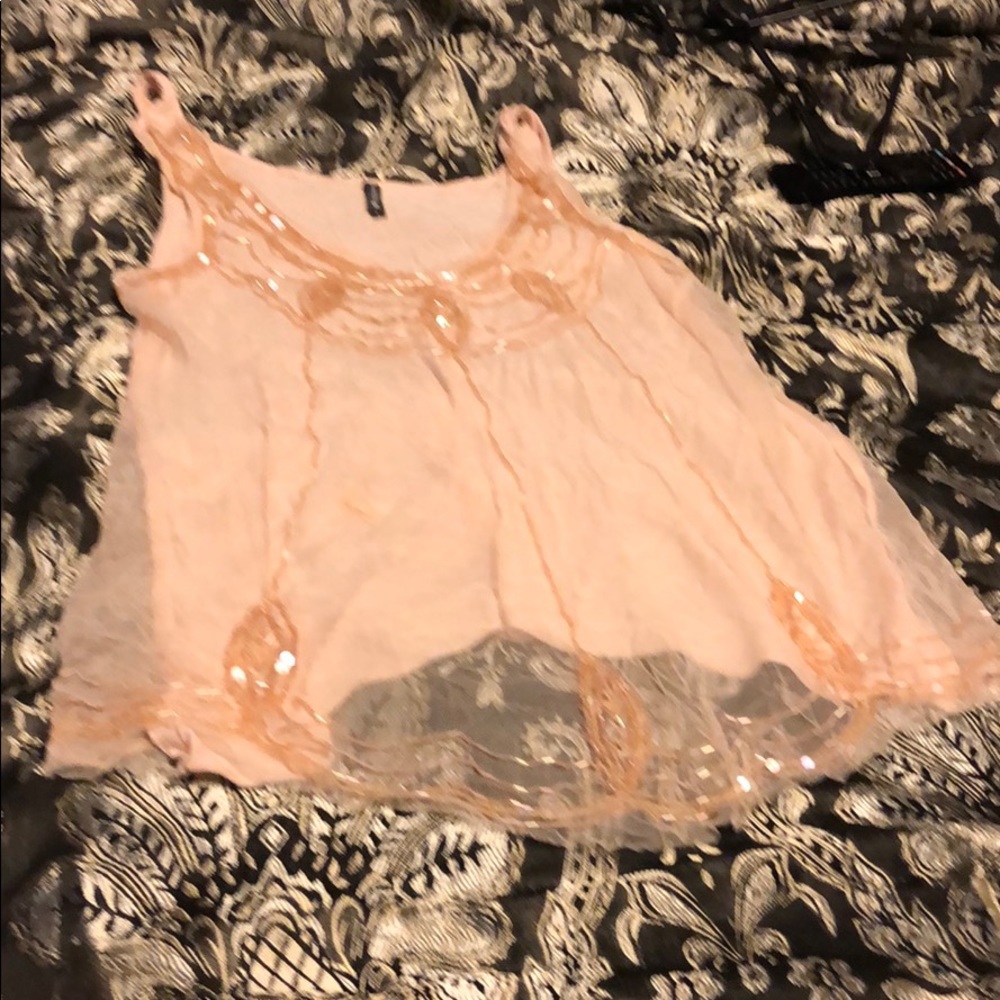 Beaded see thru pink tank